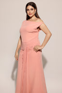 Paulina Oblique Shoulder Sleeveless Folds Pink Midi Dress