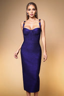 Ziriy Sleeveless V-Neck Bandage Dark Blue Maxi Dress