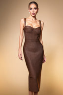 Ziriy Sleeveless V-Neck Bandage Brown Maxi Dress