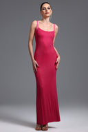 Pillose Diamond Backless Rose Pink Maxi Dress