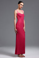 Pillose Diamond Backless Rose Pink Maxi Dress