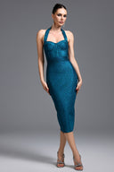 Zamiel Classic Contour Halter Bandage Midi Dress
