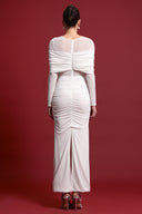 Ingrid Elegant Contour Ruched Mesh Layered Knit Maxi Dress