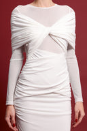 Ingrid Elegant Contour Ruched Mesh Layered Knit Maxi Dress