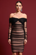 Gracie Sexy Contour Off Shoulder Ruched Mesh Bandage Midi Dress