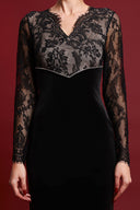 Lotta Sexy Contour V Neck Long Sleeve Lace Velvet Maxi Dress