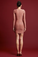 Habiba Chic Contour Long Sleeve Knot Brown Mini Dress