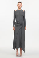 Silas Chic Contour Cut Out Long Sleeve Knot Knit Maxi Dress