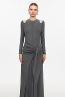 Silas Chic Contour Cut Out Long Sleeve Knot Knit Maxi Dress