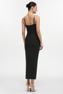 Kailani Classic Contour Halter Rhinestone Black Bandage Maxi Dress