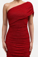 Naida Elegant Contour One Shoulder Ruched Crystal Maxi Dress
