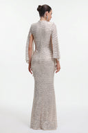 Euen Elegant Contour Cape Sleeve Sequin Maxi Dress