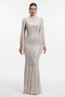 Euen Elegant Contour Cape Sleeve Sequin Maxi Dress