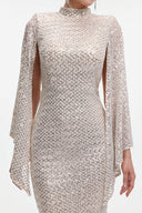 Euen Elegant Contour Cape Sleeve Sequin Maxi Dress