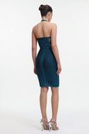 Halter Metallic Bandage Dress - Dark Blue