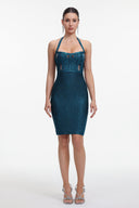 Halter Metallic Bandage Dress - Dark Blue