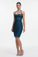 Halter Metallic Bandage Dress - Dark Blue