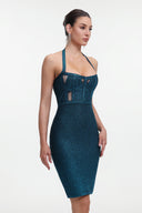 Halter Metallic Bandage Dress - Dark Blue