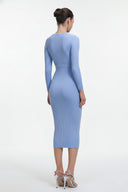 Classic Contour Long Sleeve Cut Out Knit Blue Maxi Dress