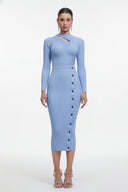 Classic Contour Long Sleeve Cut Out Knit Blue Maxi Dress