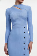 Classic Contour Long Sleeve Cut Out Knit Blue Maxi Dress