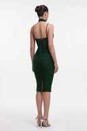 Derya Elegant Contour Halter Mesh Bandage Midi Dress