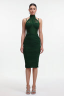 Derya Elegant Contour Halter Mesh Bandage Midi Dress