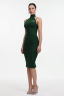 Derya Elegant Contour Halter Mesh Bandage Midi Dress
