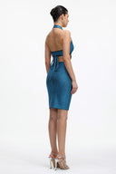 Blue Metallic Mini Bandage Dress