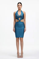 Blue Metallic Mini Bandage Dress