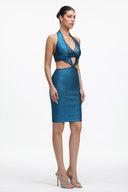 Blue Metallic Mini Bandage Dress