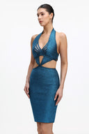 Blue Metallic Mini Bandage Dress