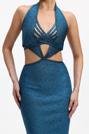 Blue Metallic Mini Bandage Dress