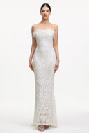 Millipin Chic Contour Strapless Feather Lace Maxi Dress