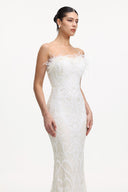 Millipin Chic Contour Strapless Feather Lace Maxi Dress
