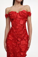 Romantic Tailored Off Shoulder Floral Embroidered Maxi Dress