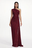Finch Romantic Contour Sleeveless Ruched Lace Knit Maxi Dress