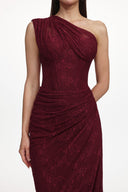 Finch Romantic Contour Sleeveless Ruched Lace Knit Maxi Dress