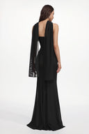 Lucifa Elegant Contour Strapless Scarf Ruched Bandage Maxi Dress