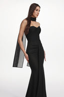 Lucifa Elegant Contour Strapless Scarf Ruched Bandage Maxi Dress