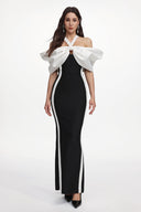 Elegant Contour Halter Bow Contrast Bandage Maxi Dress