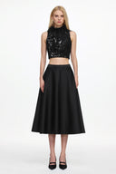 Chic Contonur Sleeveless Feather Sequin Velvet Top and Satin Skirt Set