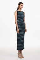 Nirina Chic Contour Round Neck Sleeveless Stripe Knit Maxi Dress