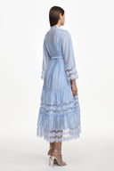 Doro Resort Flowy Long Sleeve Ruched Floral Woven Maxi Dress