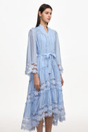 Doro Resort Flowy Long Sleeve Ruched Floral Woven Maxi Dress