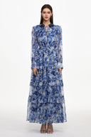 Ella Resort Flowy Long Sleeve Ruffle Floral Print Maxi Dress