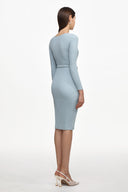 Viomo Chic Contour Round Neck Long Sleeve Buttoned Knit Midi Dress