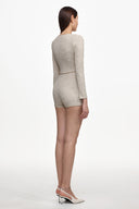 Geralynne Classic Tailored Round Neck Long Sleeve Buttoned Woven Mini Jumpsuit