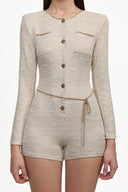 Geralynne Classic Tailored Round Neck Long Sleeve Buttoned Woven Mini Jumpsuit