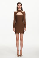 Estrela Classic Contour Overlay Long Sleeve Bandage Mini Dress